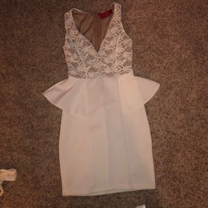 Fitted White with lace accents peplum dress